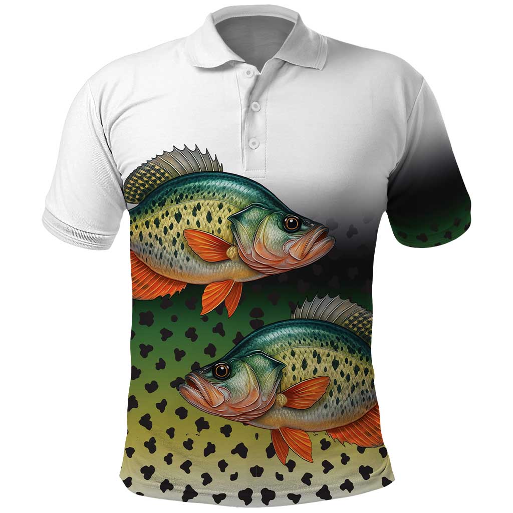 Colorful Crappie Fishing Green Scales Polo Shirt Gradient Camo Pattern and Custom Name Fishing TS04