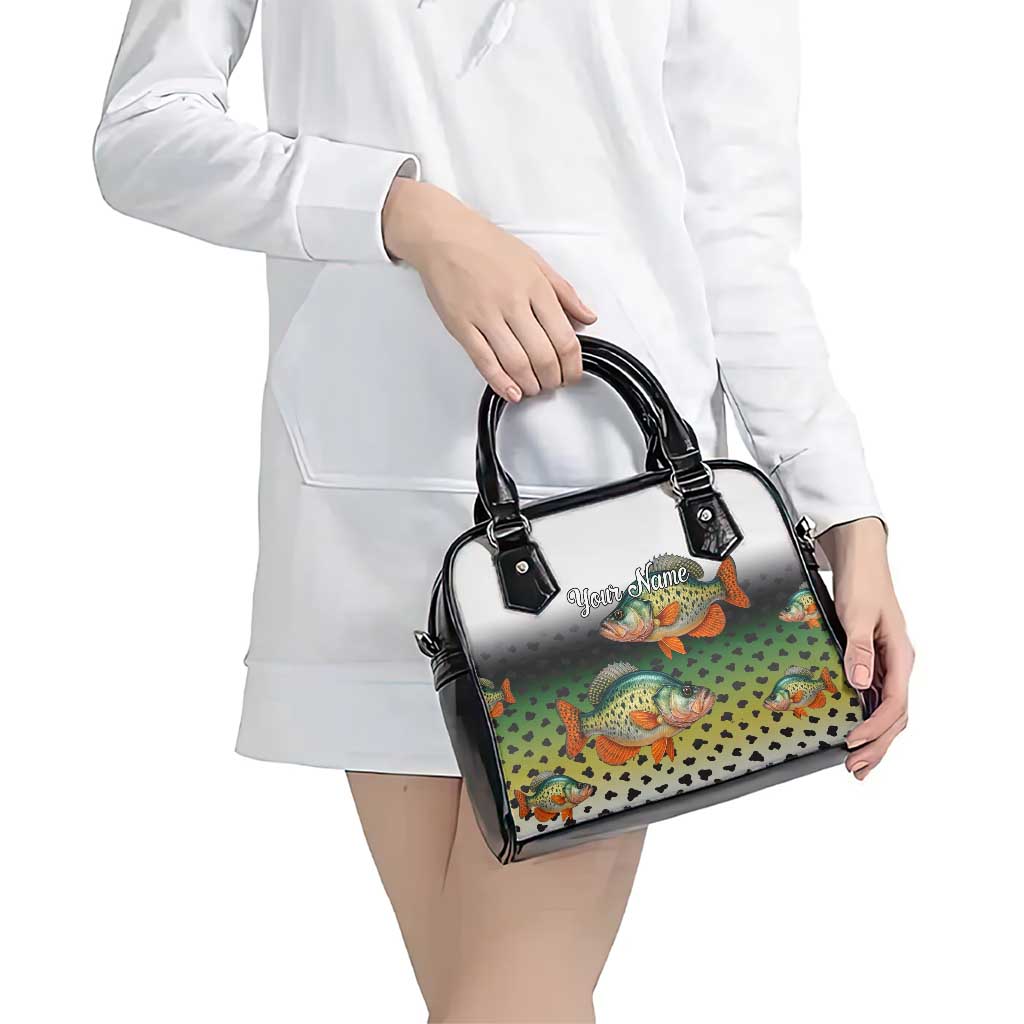 Colorful Crappie Fishing Green Scales Shoulder Handbag Gradient Camo Pattern and Custom Name Fishing TS04