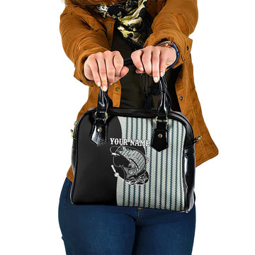 Striped Bass Jumping Graphic Shoulder Handbag Rod Reel and Airplane on Fish Scale Pattern TS04
