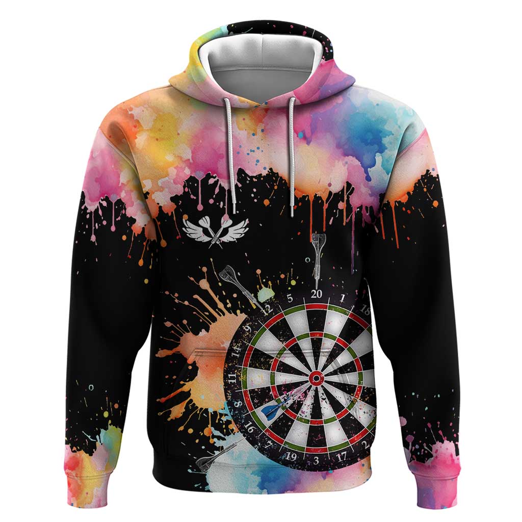 Dartboard and Colorful Paint Splash Darts Hoodie with Aim Shoot Swear Repeat Quote Custom Name TS04