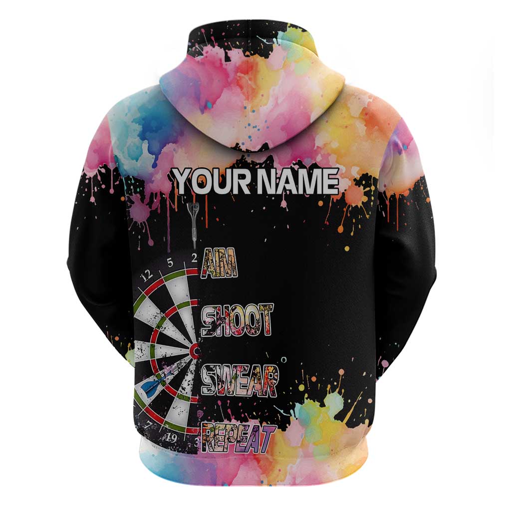 Dartboard and Colorful Paint Splash Darts Hoodie with Aim Shoot Swear Repeat Quote Custom Name TS04