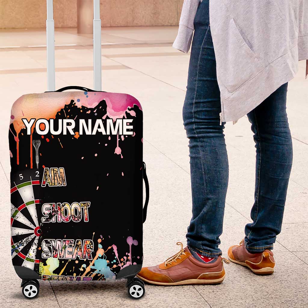 Dartboard and Colorful Paint Splash Darts Luggage Cover with Aim Shoot Swear Repeat Quote Custom Name TS04