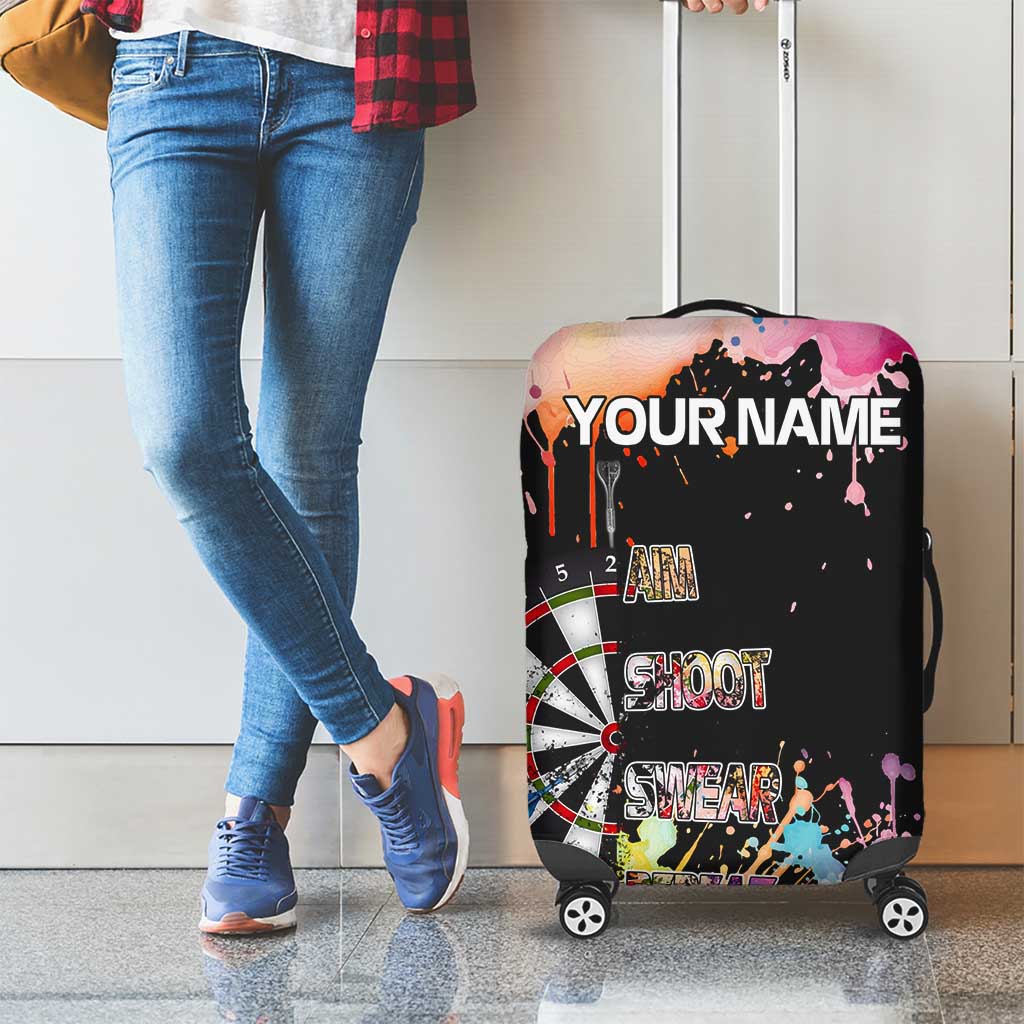 Dartboard and Colorful Paint Splash Darts Luggage Cover with Aim Shoot Swear Repeat Quote Custom Name TS04