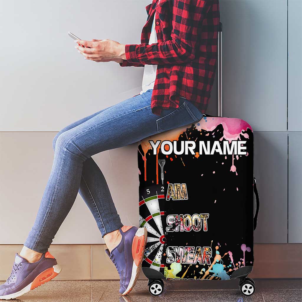 Dartboard and Colorful Paint Splash Darts Luggage Cover with Aim Shoot Swear Repeat Quote Custom Name TS04