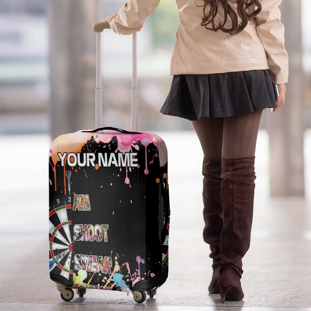 Dartboard and Colorful Paint Splash Darts Luggage Cover with Aim Shoot Swear Repeat Quote Custom Name TS04