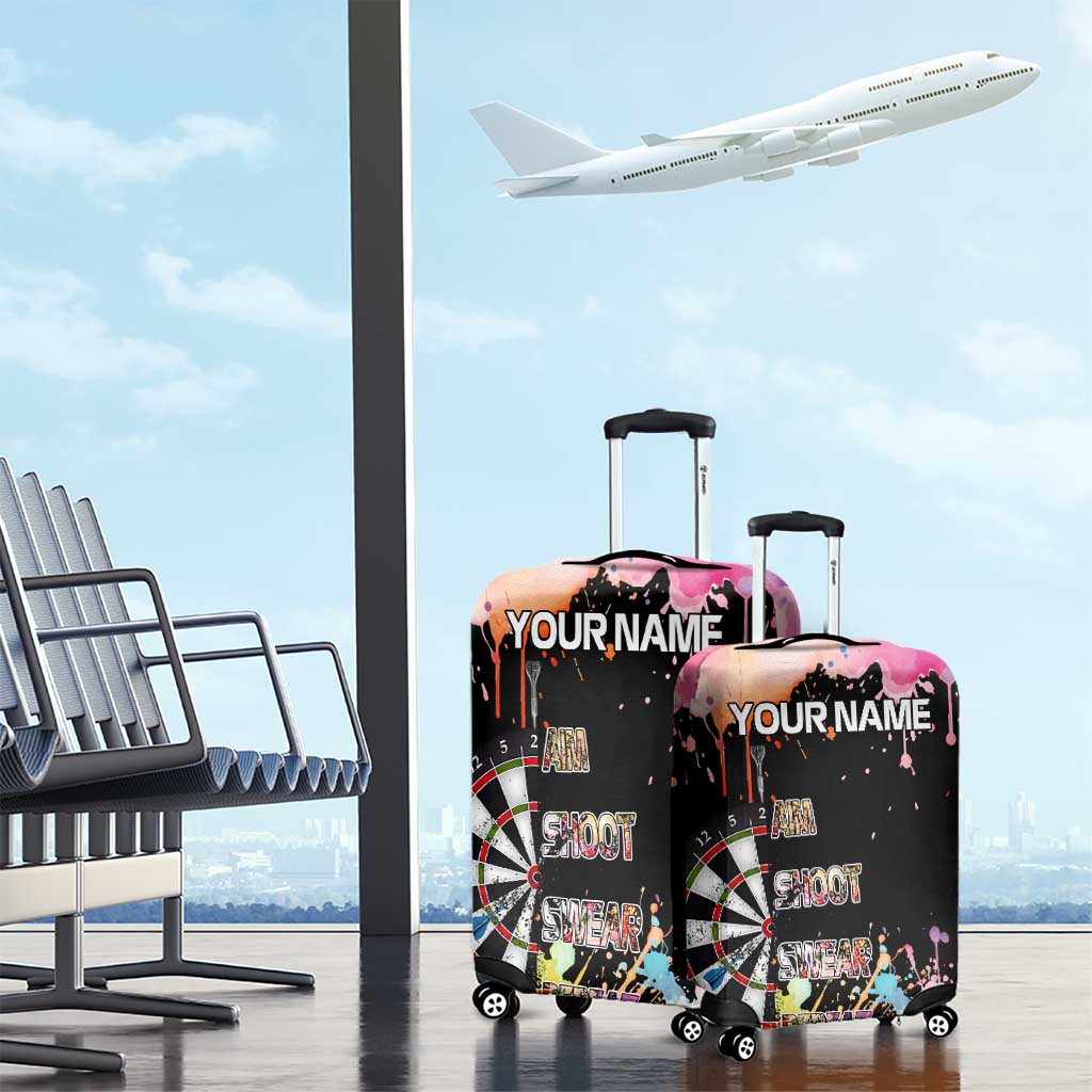 Dartboard and Colorful Paint Splash Darts Luggage Cover with Aim Shoot Swear Repeat Quote Custom Name TS04
