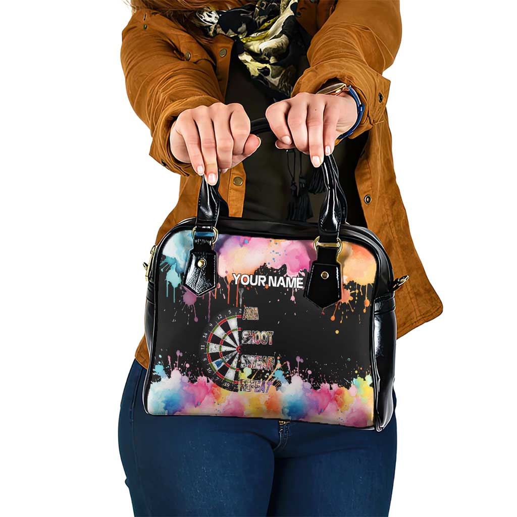 Dartboard and Colorful Paint Splash Darts Shoulder Handbag with Aim Shoot Swear Repeat Quote Custom Name TS04
