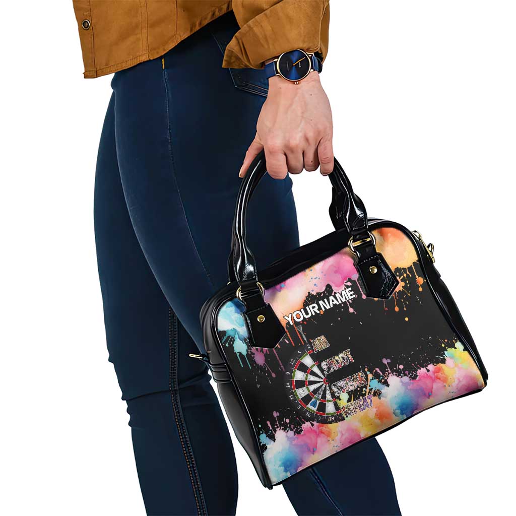 Dartboard and Colorful Paint Splash Darts Shoulder Handbag with Aim Shoot Swear Repeat Quote Custom Name TS04
