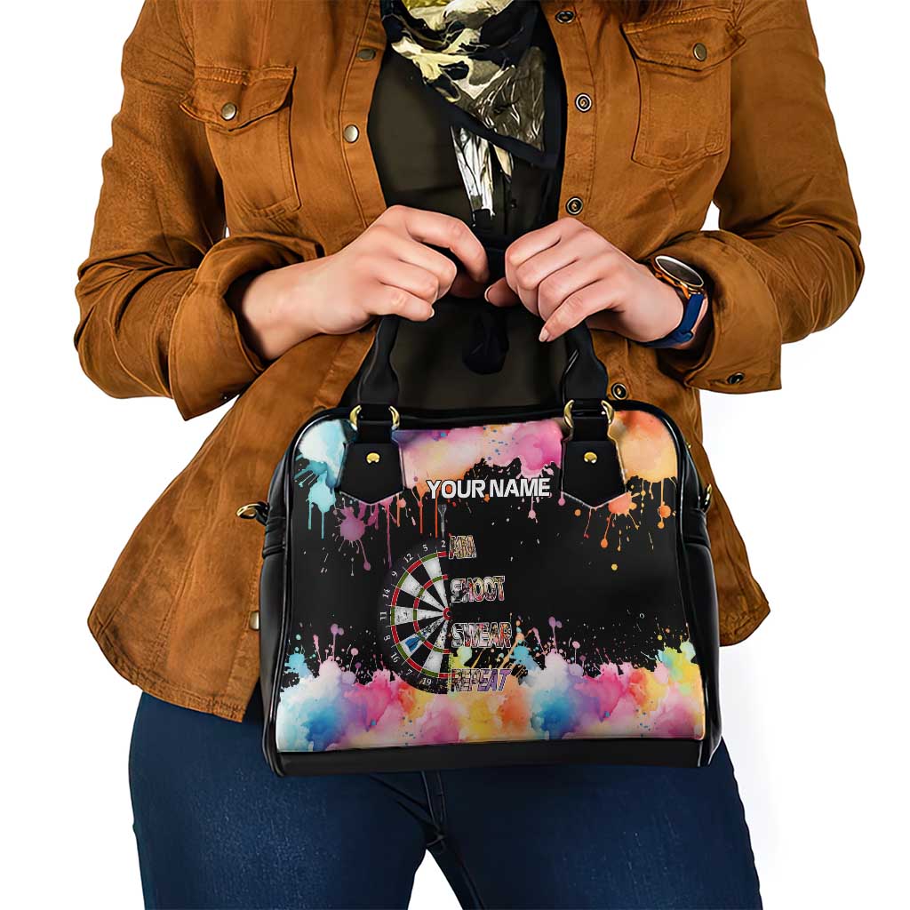 Dartboard and Colorful Paint Splash Darts Shoulder Handbag with Aim Shoot Swear Repeat Quote Custom Name TS04