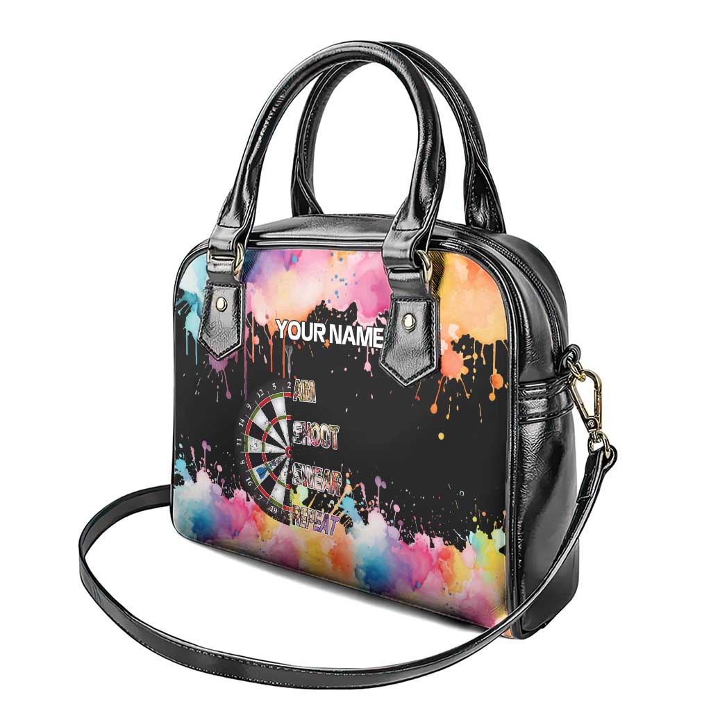 Dartboard and Colorful Paint Splash Darts Shoulder Handbag with Aim Shoot Swear Repeat Quote Custom Name TS04