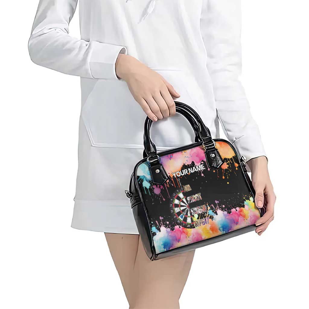 Dartboard and Colorful Paint Splash Darts Shoulder Handbag with Aim Shoot Swear Repeat Quote Custom Name TS04