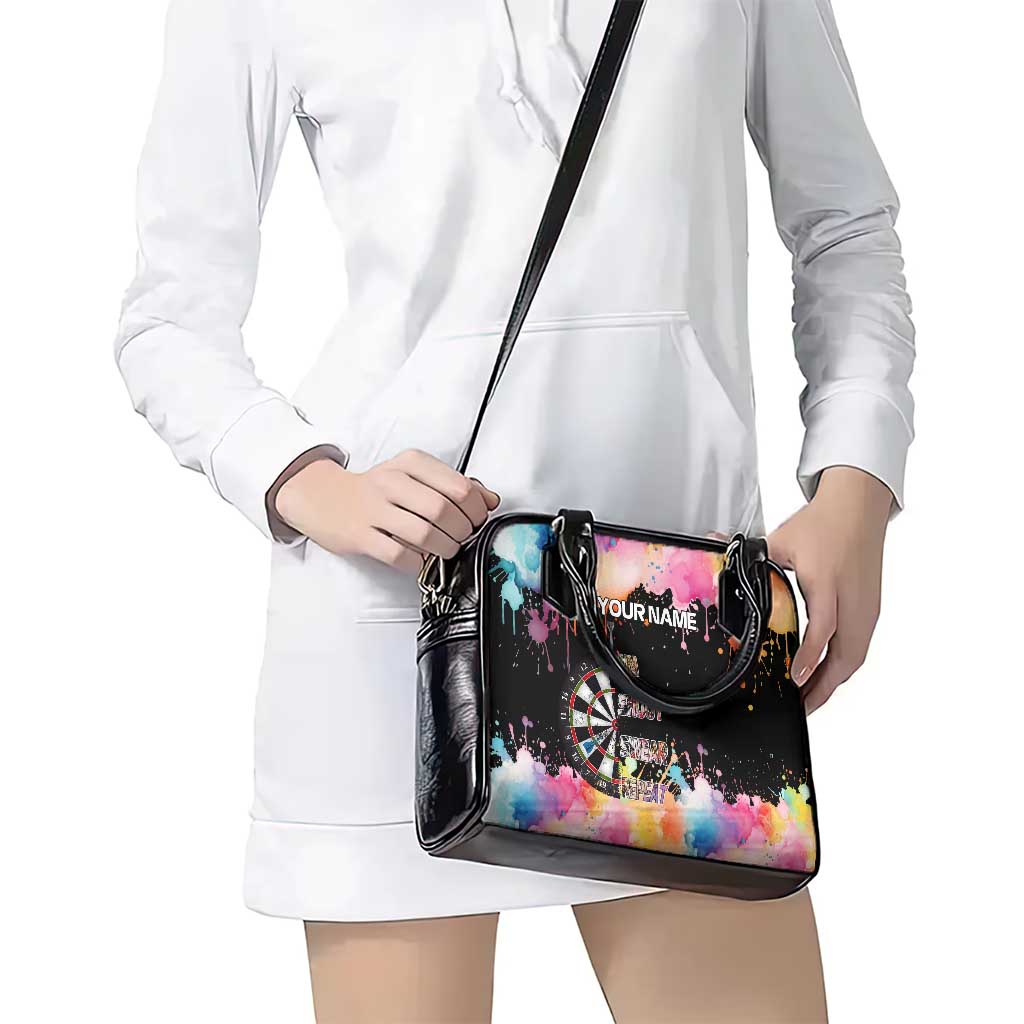Dartboard and Colorful Paint Splash Darts Shoulder Handbag with Aim Shoot Swear Repeat Quote Custom Name TS04