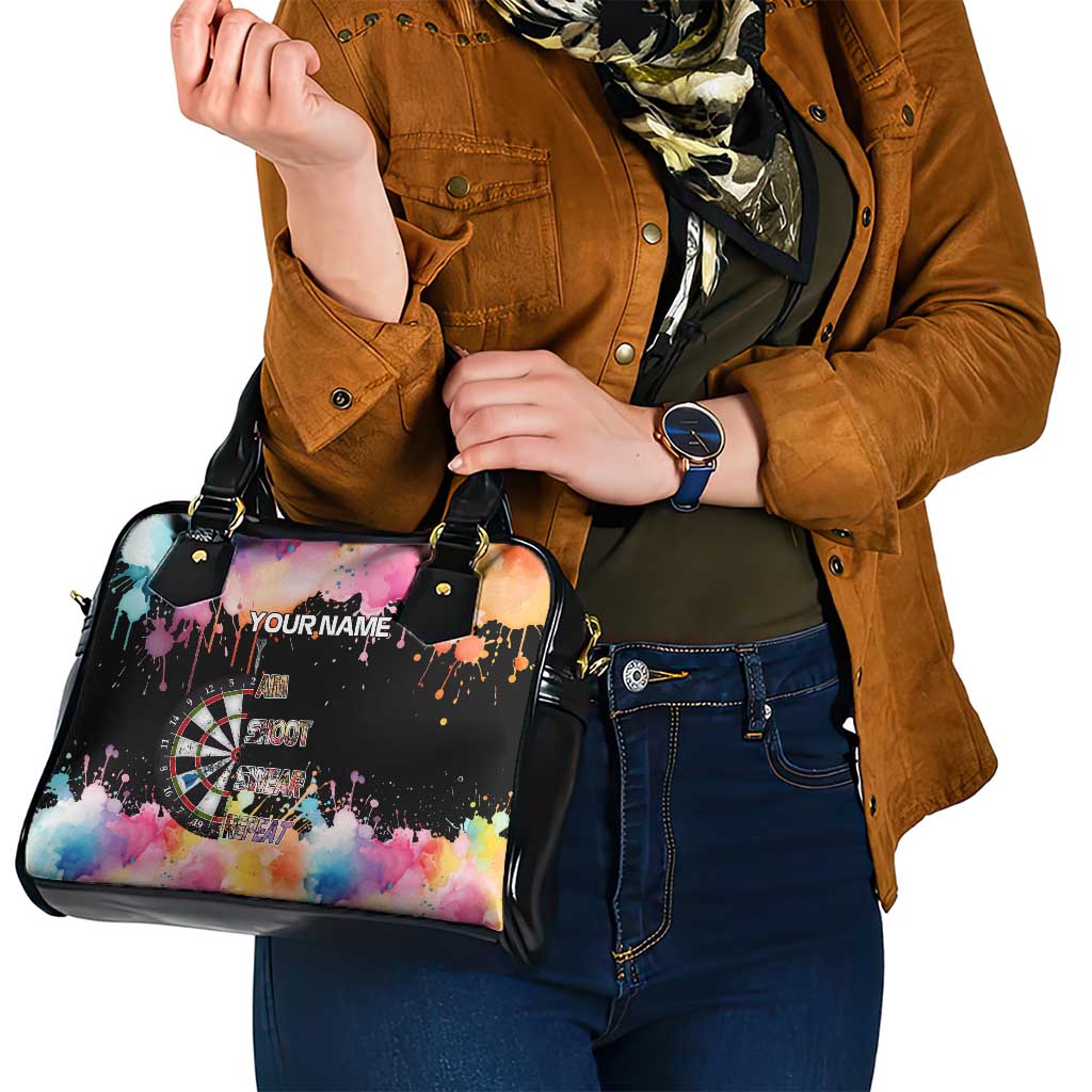 Dartboard and Colorful Paint Splash Darts Shoulder Handbag with Aim Shoot Swear Repeat Quote Custom Name TS04