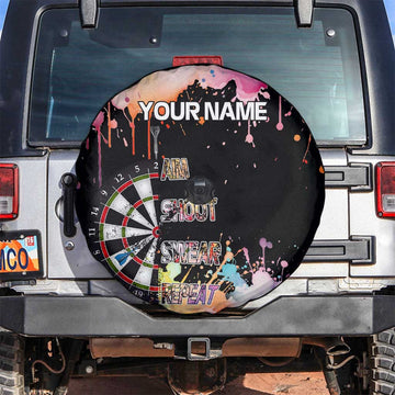 Dartboard and Colorful Paint Splash Darts Spare Tire Cover with Aim Shoot Swear Repeat Quote Custom Name TS04