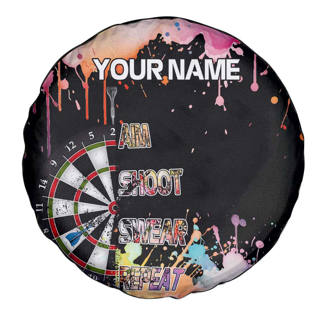 Dartboard and Colorful Paint Splash Darts Spare Tire Cover with Aim Shoot Swear Repeat Quote Custom Name TS04