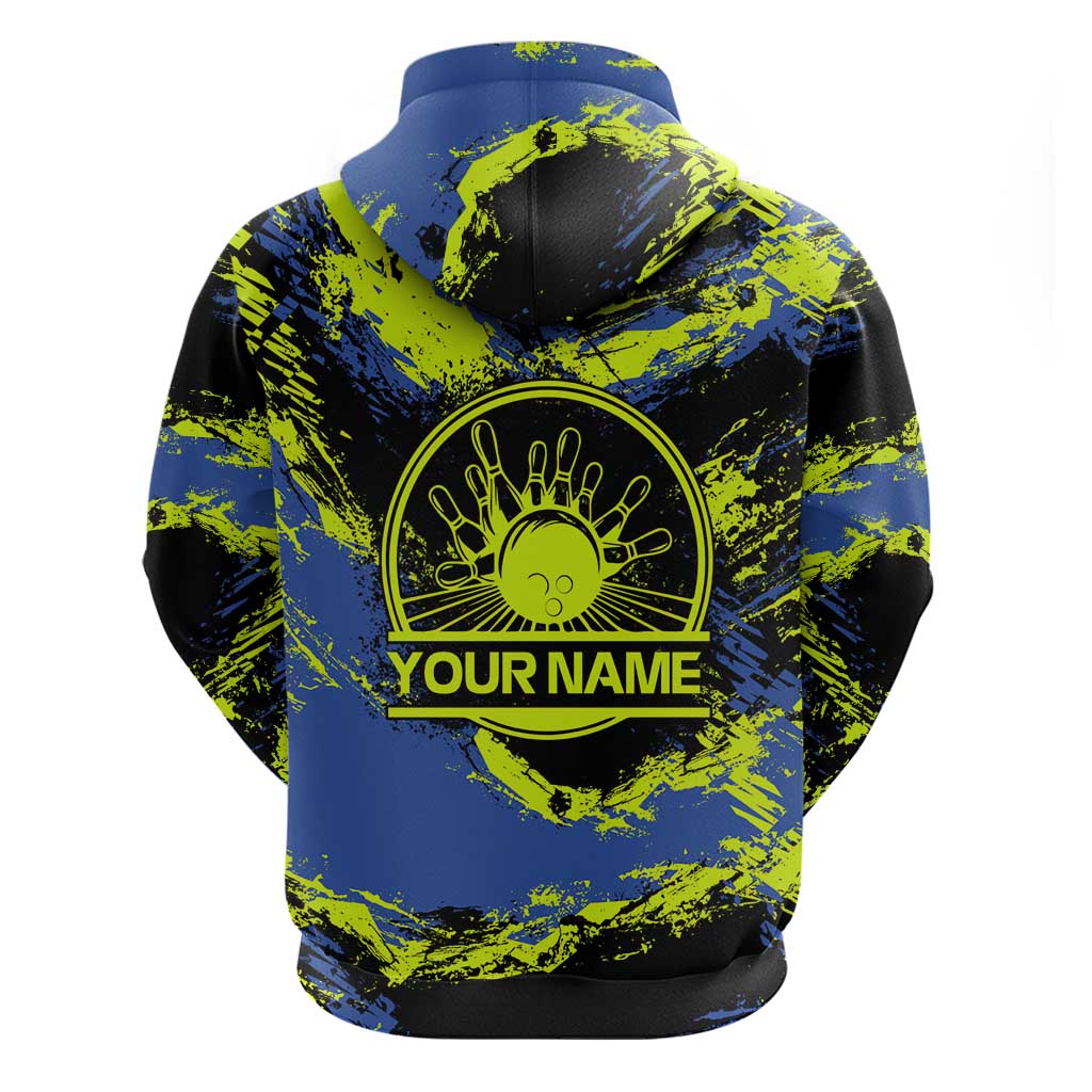 Abstract Blue and Yellow Bowling Ball Strike Design Hoodie with Custom Name Print TS04
