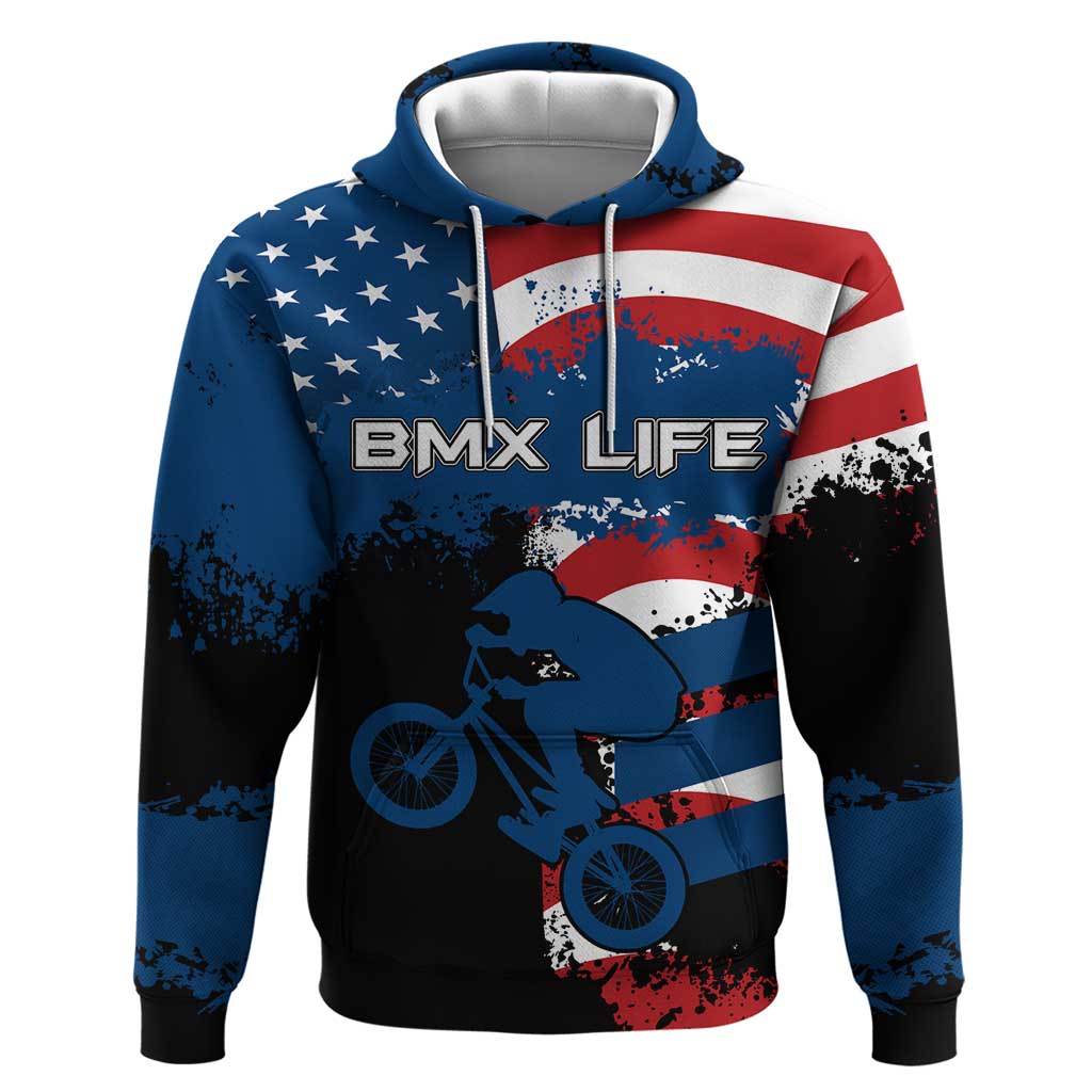 BMX Life Graphic Hoodie with American Flag and Custom Rider Number Design TS04