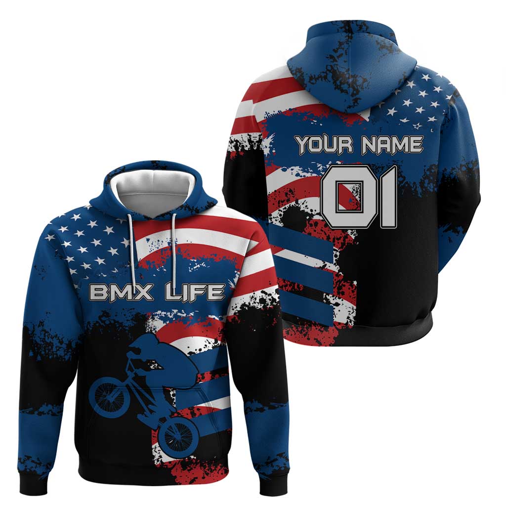BMX Life Graphic Hoodie with American Flag and Custom Rider Number Design TS04