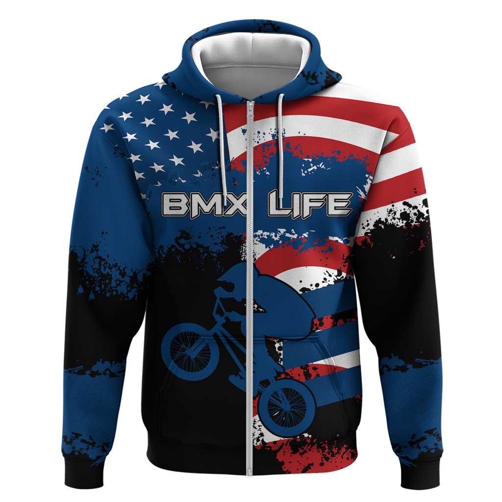 BMX Life Graphic Hoodie with American Flag and Custom Rider Number Design TS04