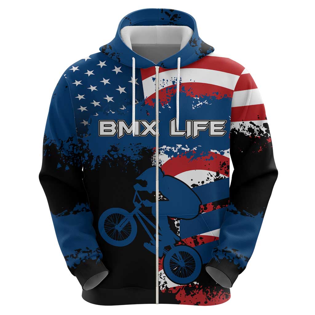 BMX Life Graphic Hoodie with American Flag and Custom Rider Number Design TS04