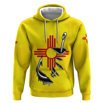 New Mexico Zia Symbol Fish Hook Hoodie Torn Fishing Graphic and Custom Name Design TS04