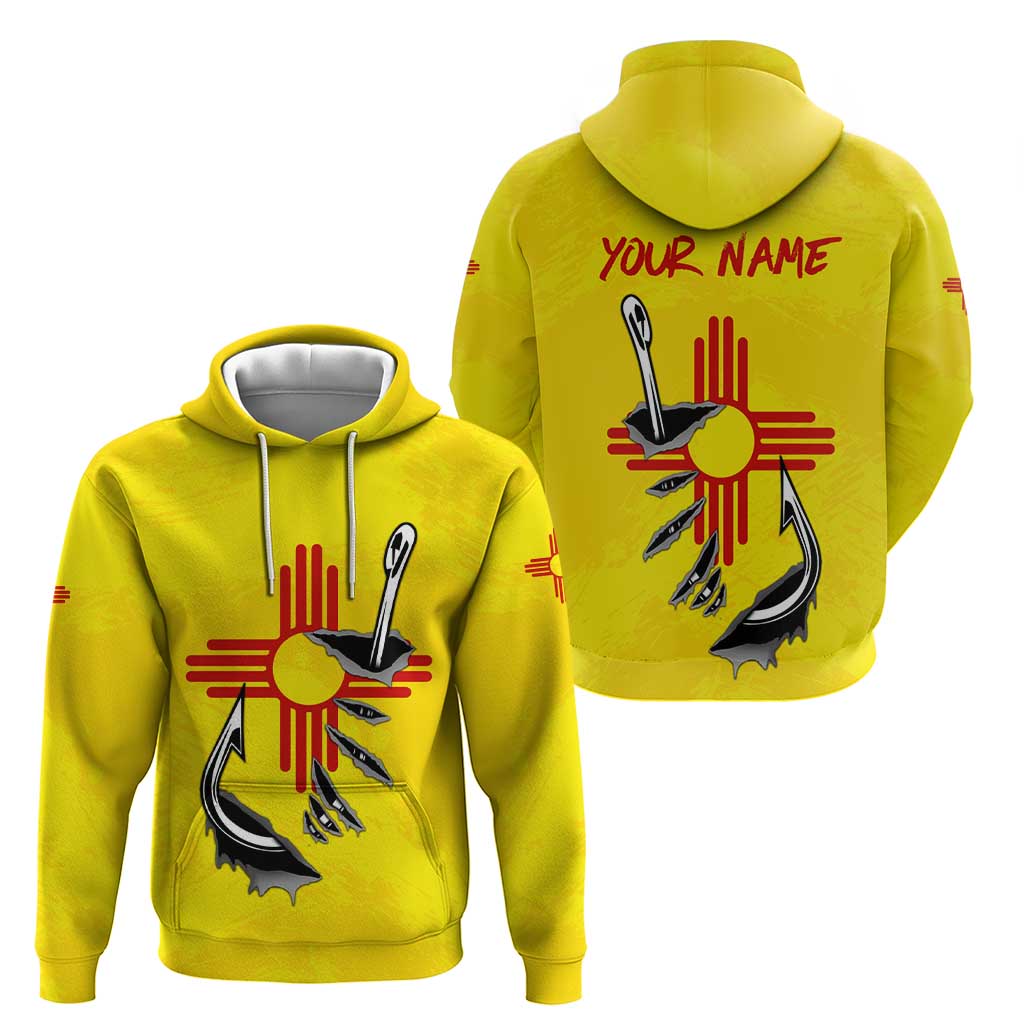 New Mexico Zia Symbol Fish Hook Hoodie Torn Fishing Graphic and Custom Name Design TS04