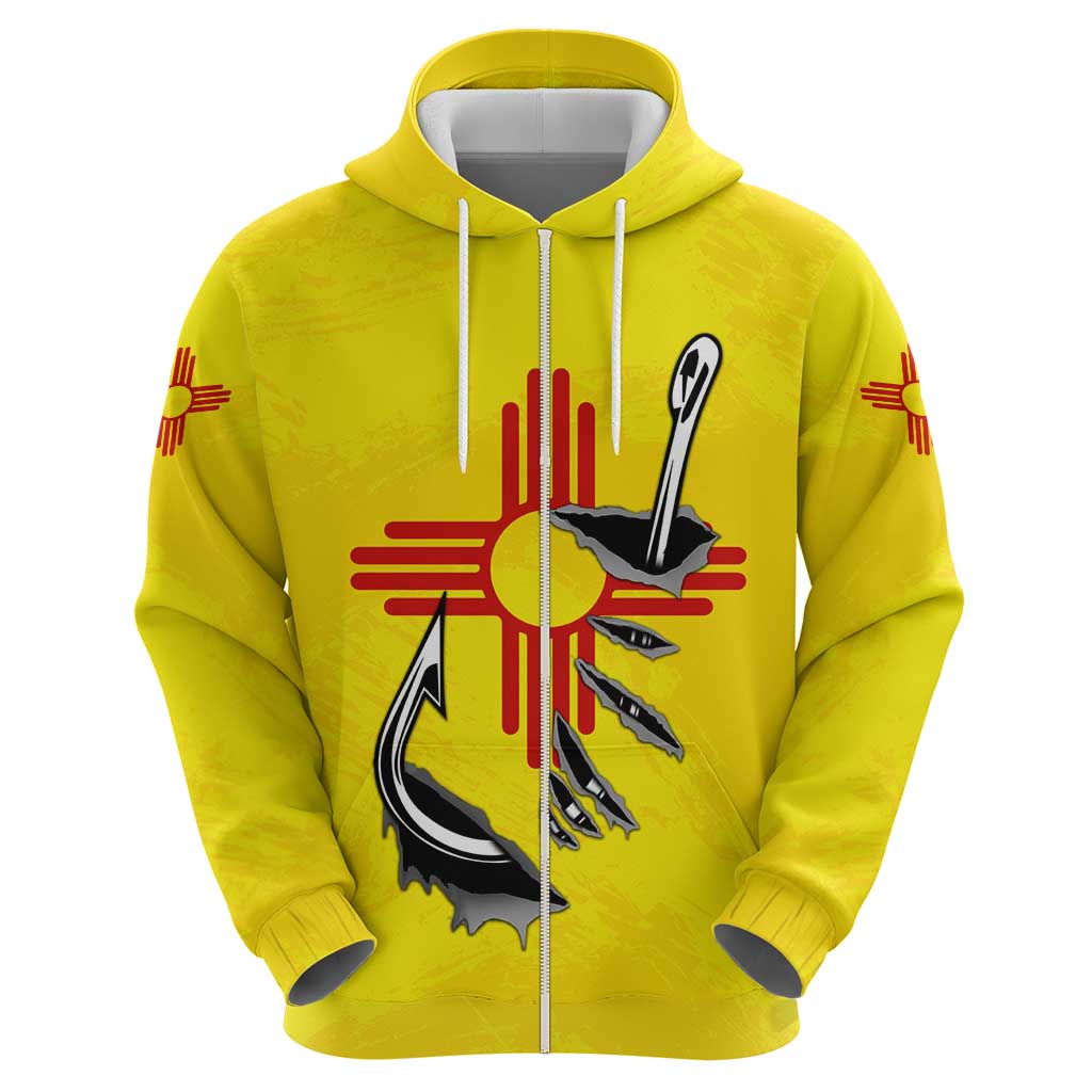 New Mexico Zia Symbol Fish Hook Hoodie Torn Fishing Graphic and Custom Name Design TS04