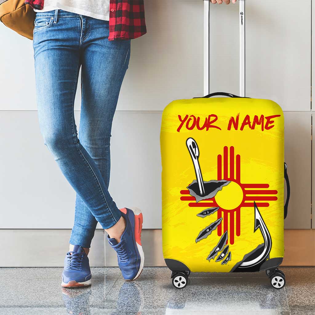 New Mexico Zia Symbol Fish Hook Luggage Cover Torn Fishing Graphic and Custom Name Design TS04