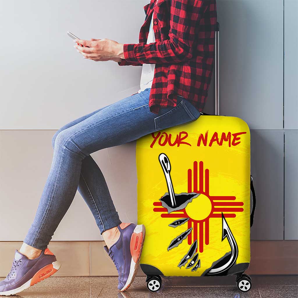 New Mexico Zia Symbol Fish Hook Luggage Cover Torn Fishing Graphic and Custom Name Design TS04