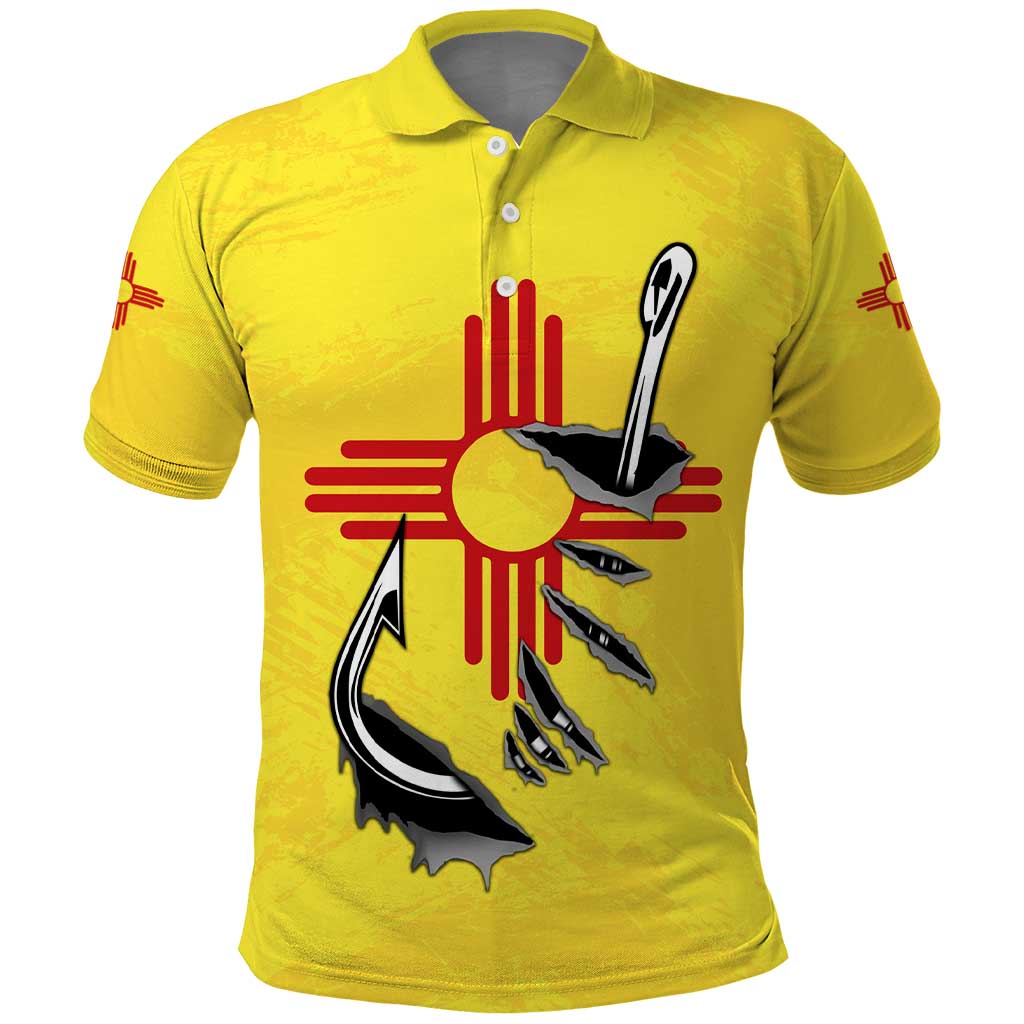New Mexico Zia Symbol Fish Hook Polo Shirt Torn Fishing Graphic and Custom Name Design TS04