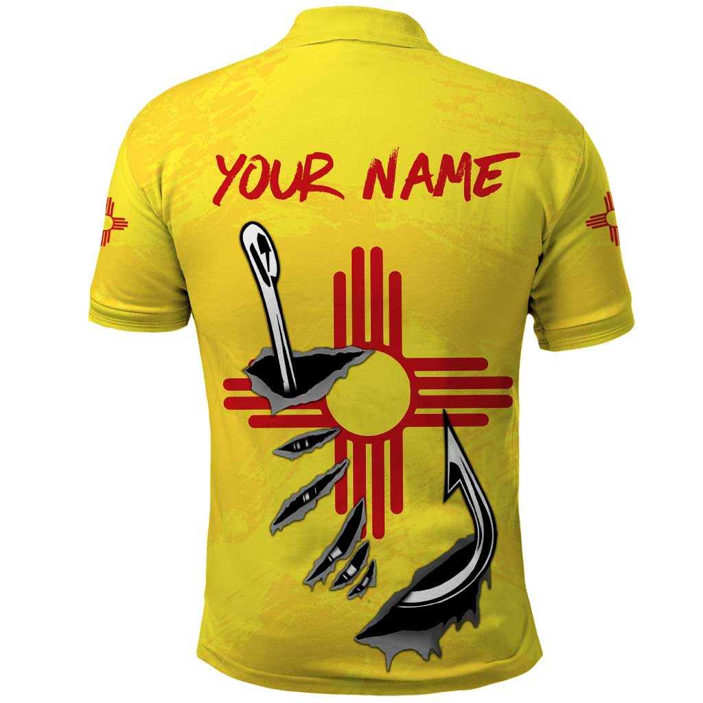 New Mexico Zia Symbol Fish Hook Polo Shirt Torn Fishing Graphic and Custom Name Design TS04