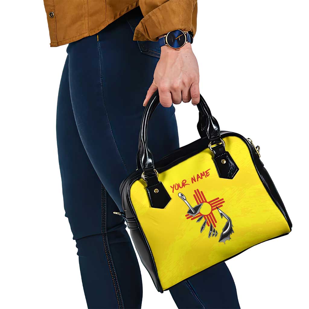 New Mexico Zia Symbol Fish Hook Shoulder Handbag Torn Fishing Graphic and Custom Name Design TS04