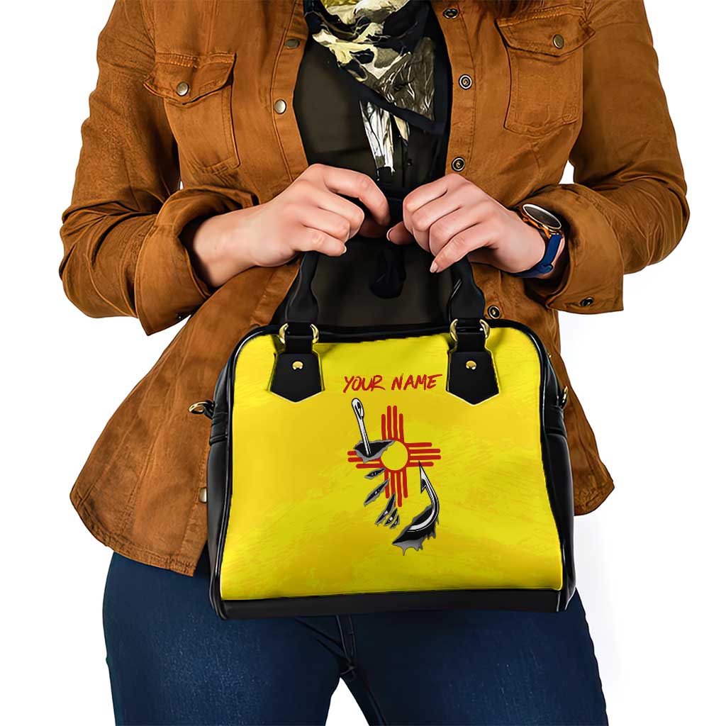 New Mexico Zia Symbol Fish Hook Shoulder Handbag Torn Fishing Graphic and Custom Name Design TS04
