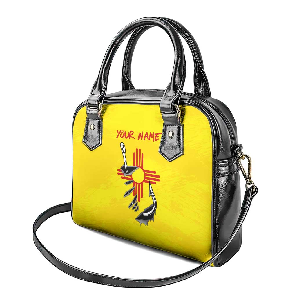 New Mexico Zia Symbol Fish Hook Shoulder Handbag Torn Fishing Graphic and Custom Name Design TS04