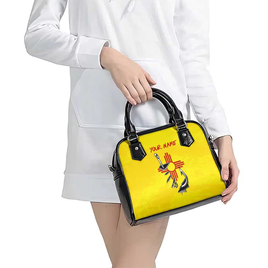 New Mexico Zia Symbol Fish Hook Shoulder Handbag Torn Fishing Graphic and Custom Name Design TS04