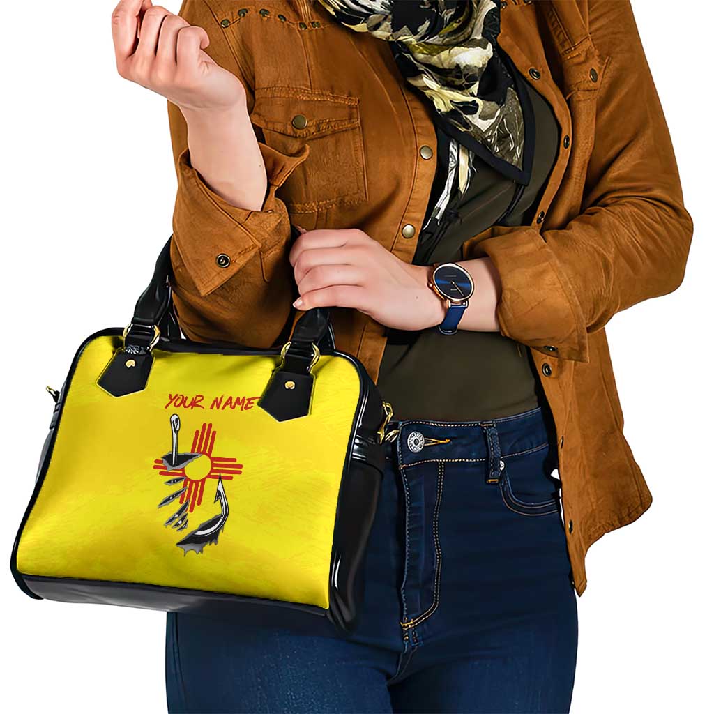 New Mexico Zia Symbol Fish Hook Shoulder Handbag Torn Fishing Graphic and Custom Name Design TS04