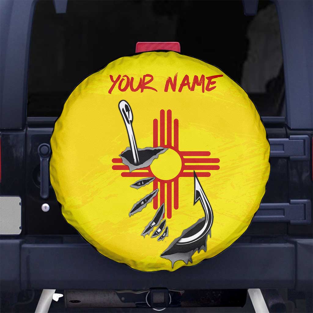 New Mexico Zia Symbol Fish Hook Spare Tire Cover Torn Fishing Graphic and Custom Name Design TS04