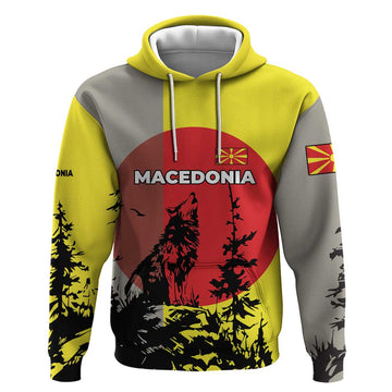 Macedonia Hoodie with Howling Wolf and Sunset Forest Design TS04