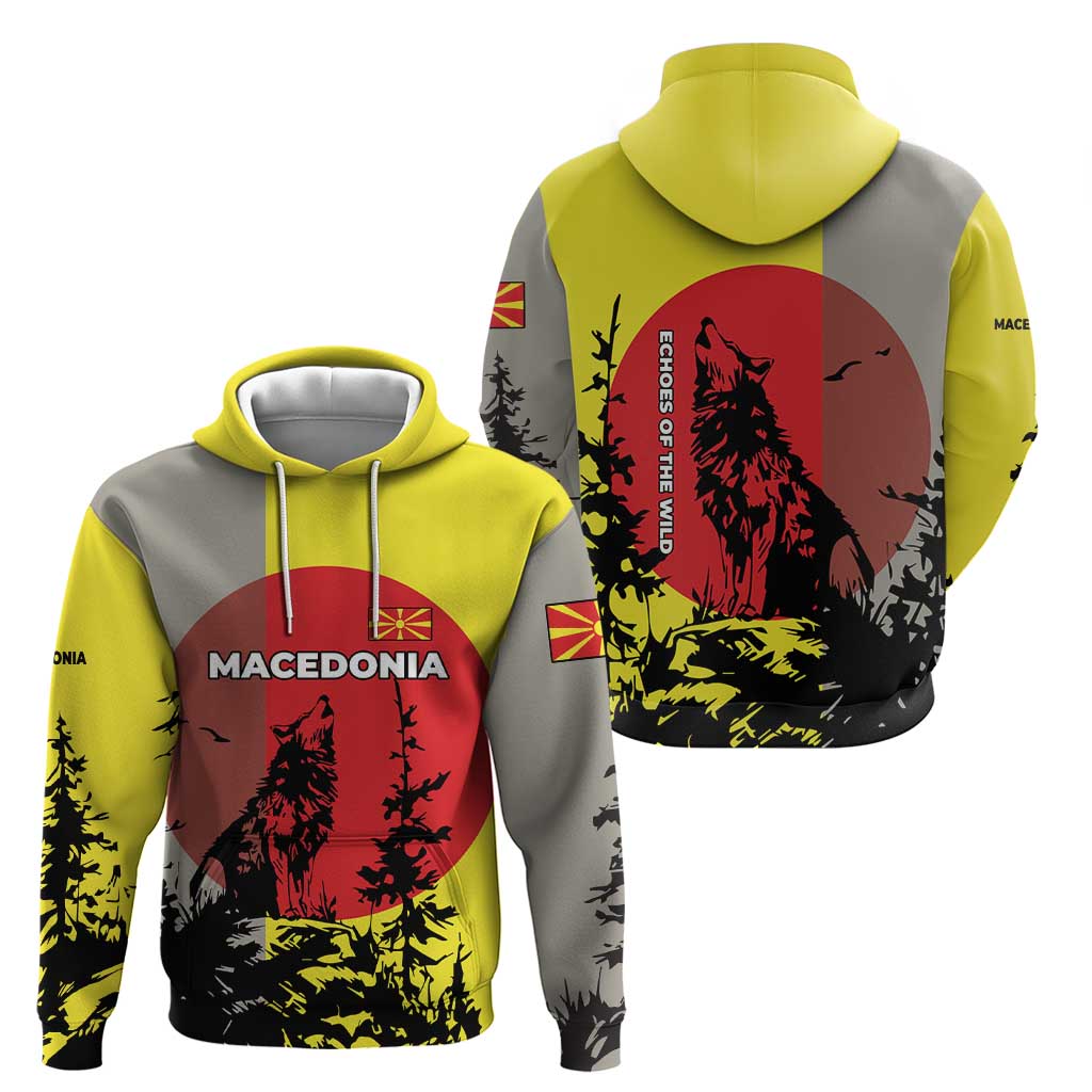 Macedonia Hoodie with Howling Wolf and Sunset Forest Design TS04