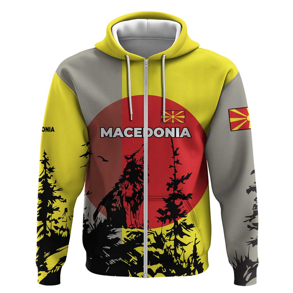 Macedonia Hoodie with Howling Wolf and Sunset Forest Design TS04