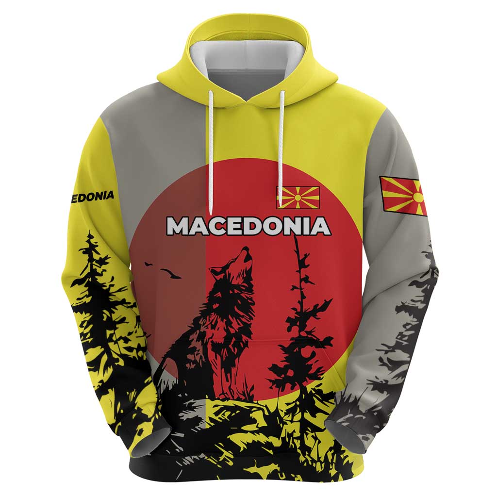 Macedonia Hoodie with Howling Wolf and Sunset Forest Design TS04