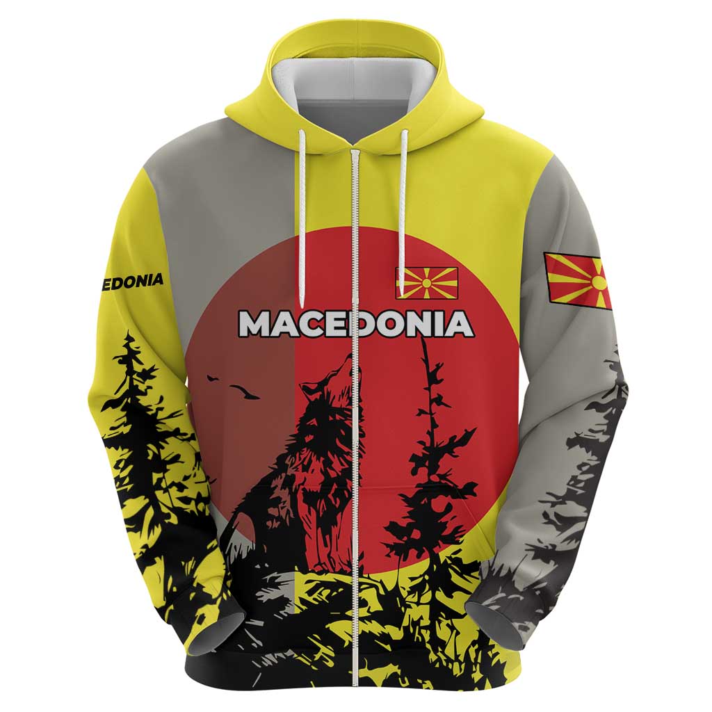 Macedonia Hoodie with Howling Wolf and Sunset Forest Design TS04