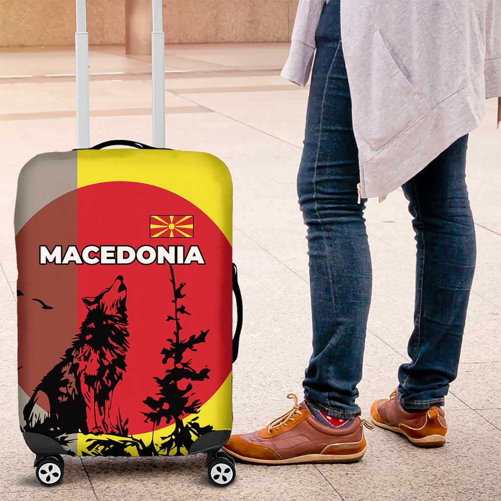 Macedonia Luggage Cover with Howling Wolf and Sunset Forest Design TS04