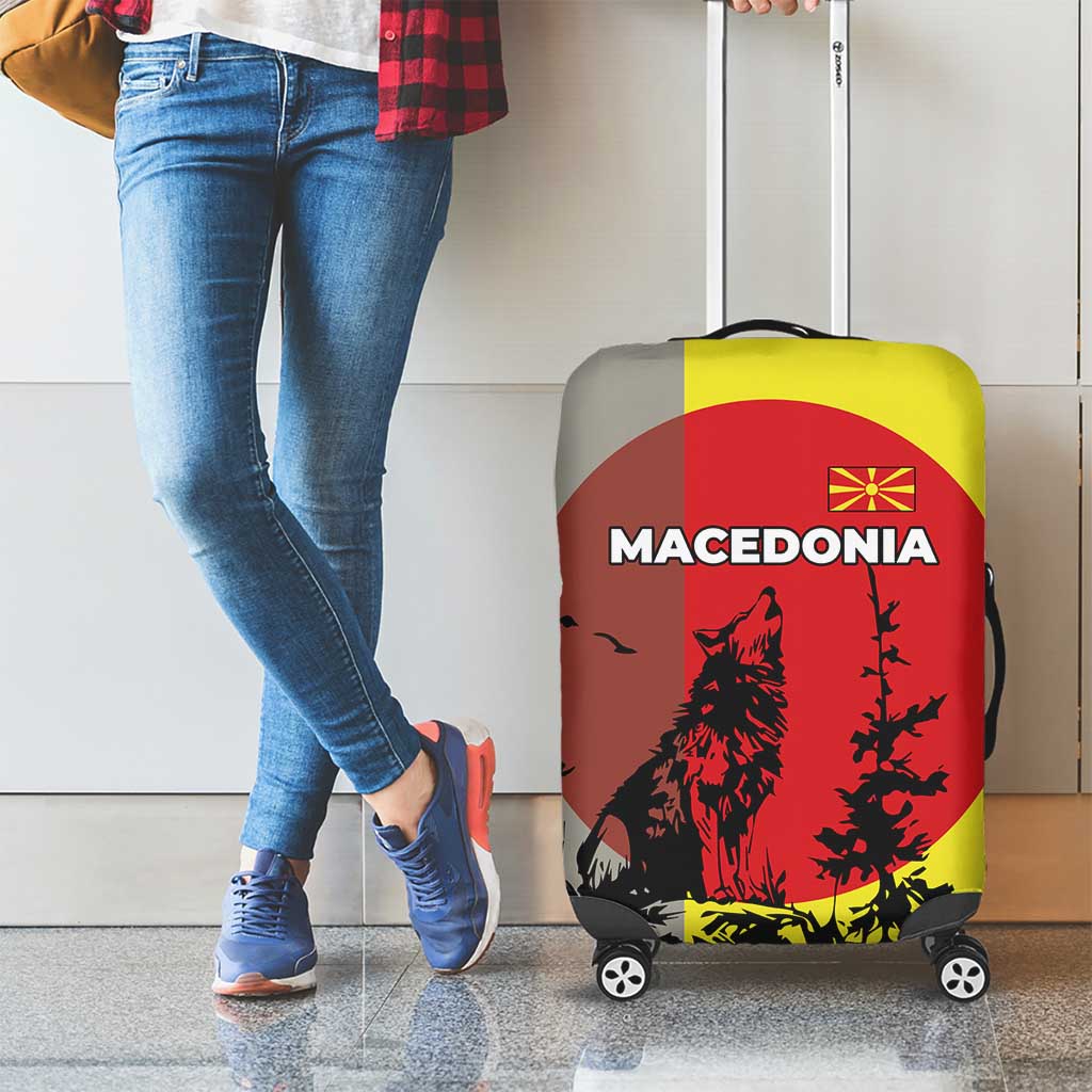 Macedonia Luggage Cover with Howling Wolf and Sunset Forest Design TS04