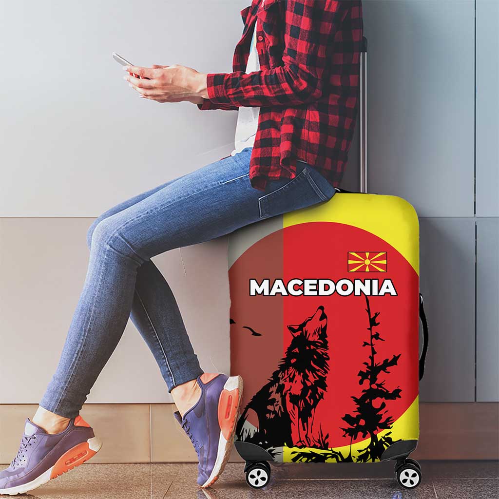 Macedonia Luggage Cover with Howling Wolf and Sunset Forest Design TS04