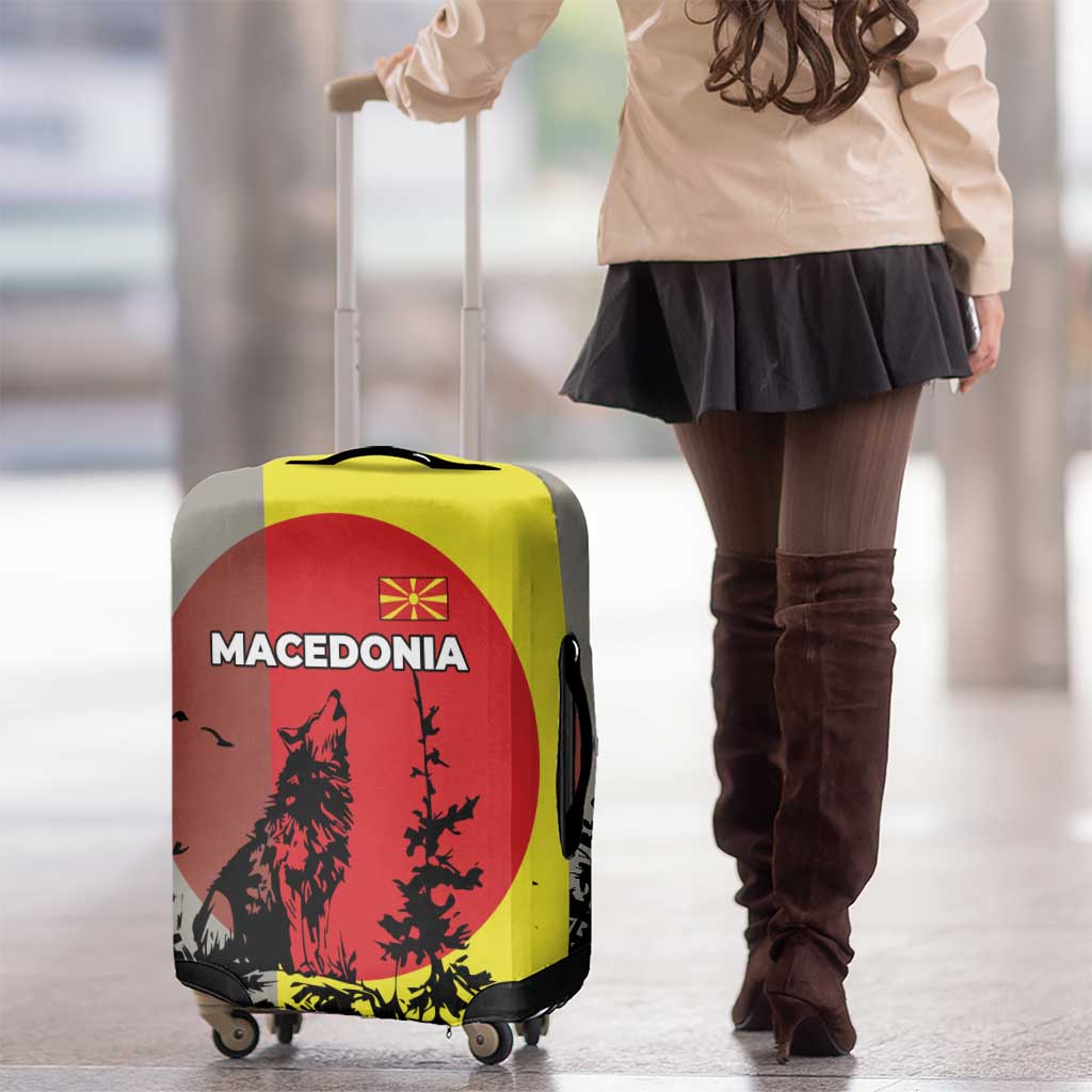 Macedonia Luggage Cover with Howling Wolf and Sunset Forest Design TS04