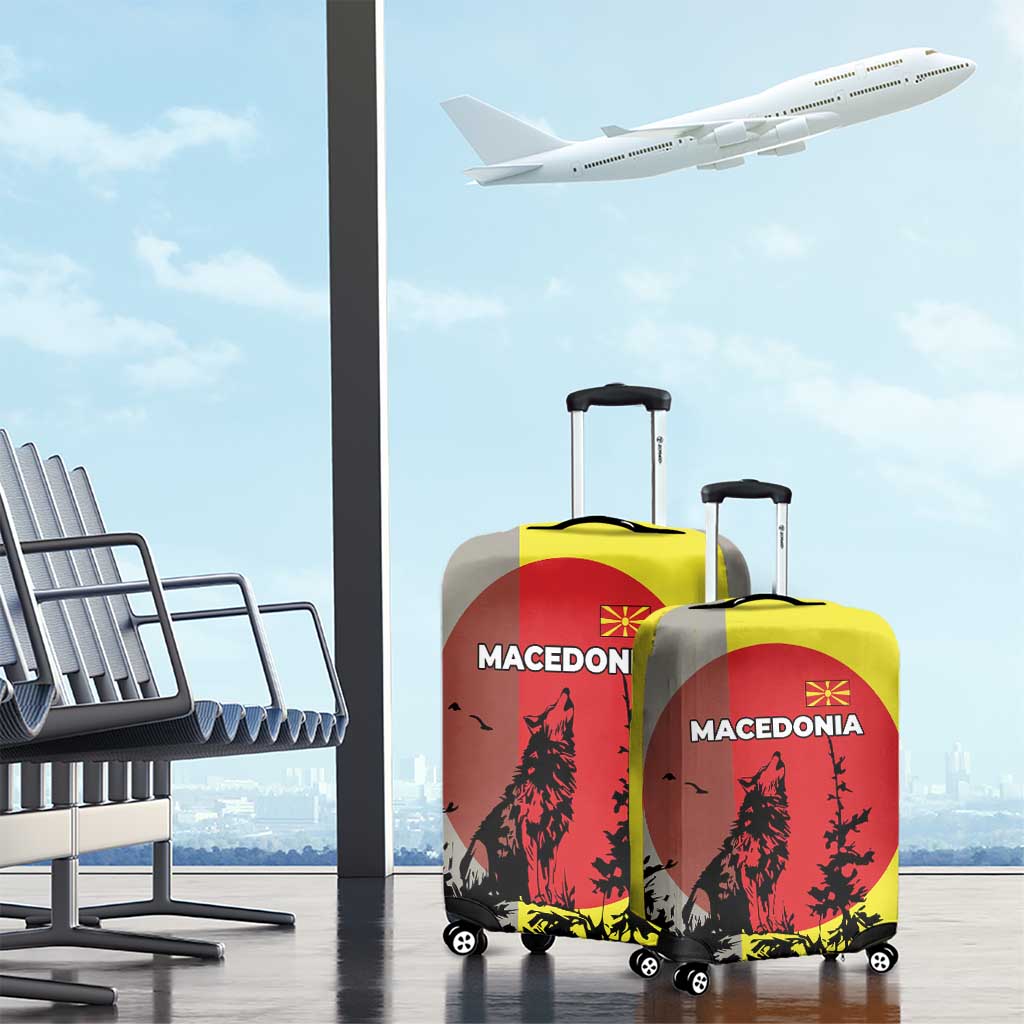 Macedonia Luggage Cover with Howling Wolf and Sunset Forest Design TS04