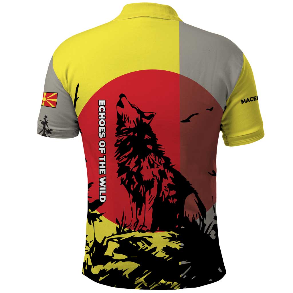Macedonia Polo Shirt with Howling Wolf and Sunset Forest Design TS04