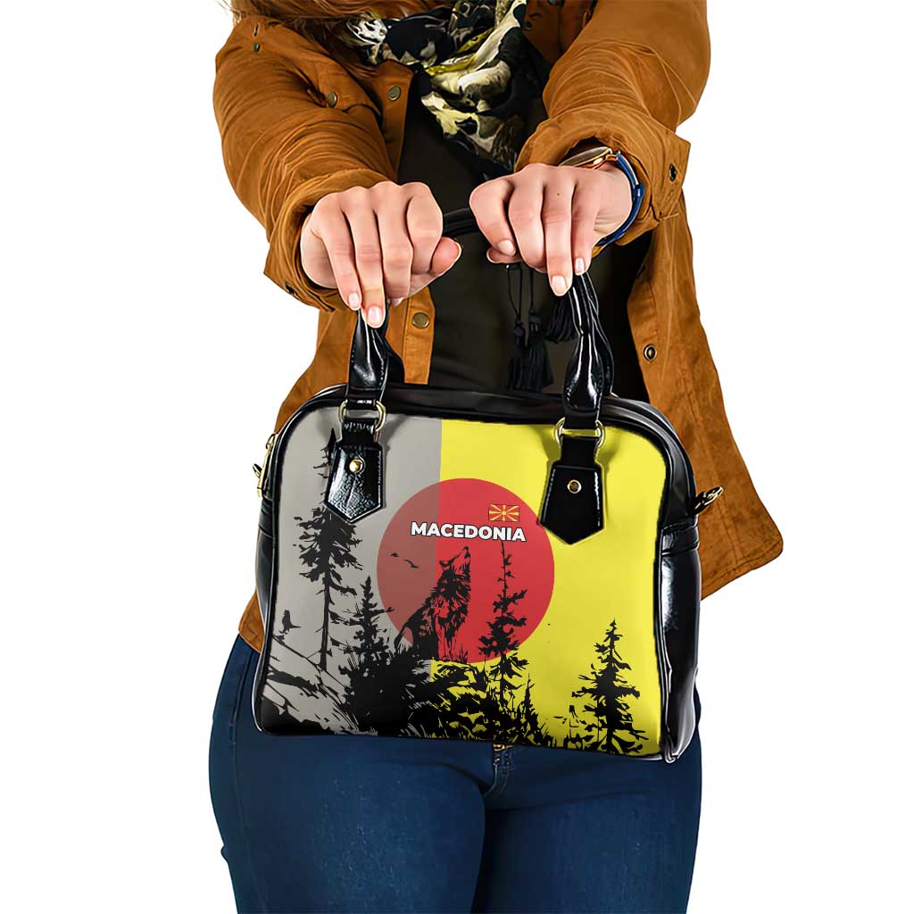 Macedonia Shoulder Handbag with Howling Wolf and Sunset Forest Design TS04
