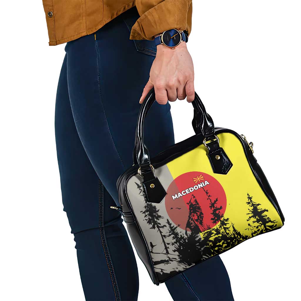 Macedonia Shoulder Handbag with Howling Wolf and Sunset Forest Design TS04